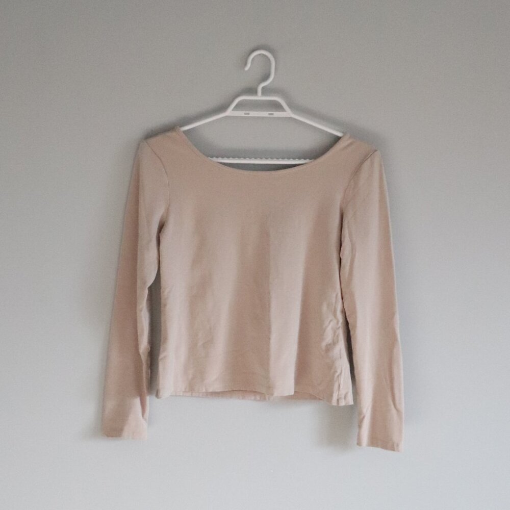 Contemporaine Par Simons Boat Neck Casual Beige M Scoop Back Long Sleeve T-Shirt